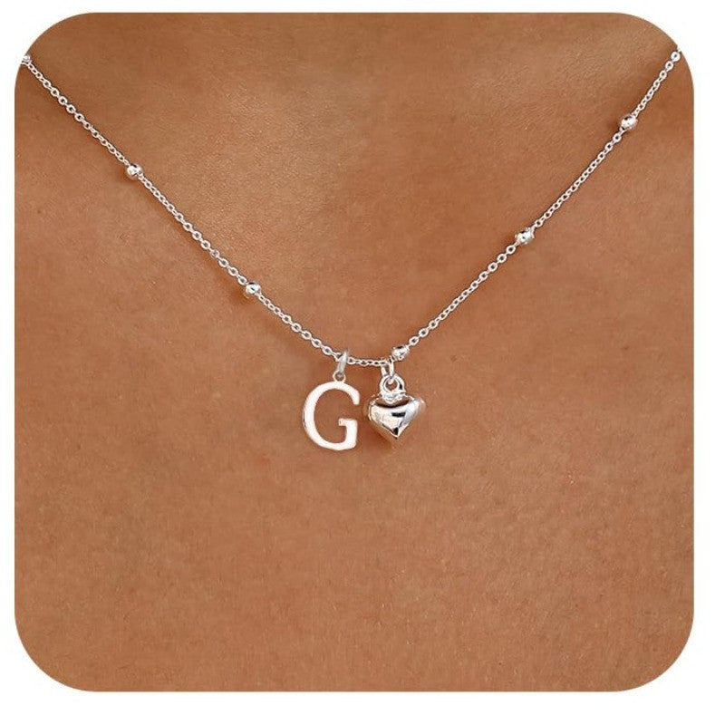 Initial & Heart Bead Chain Necklace