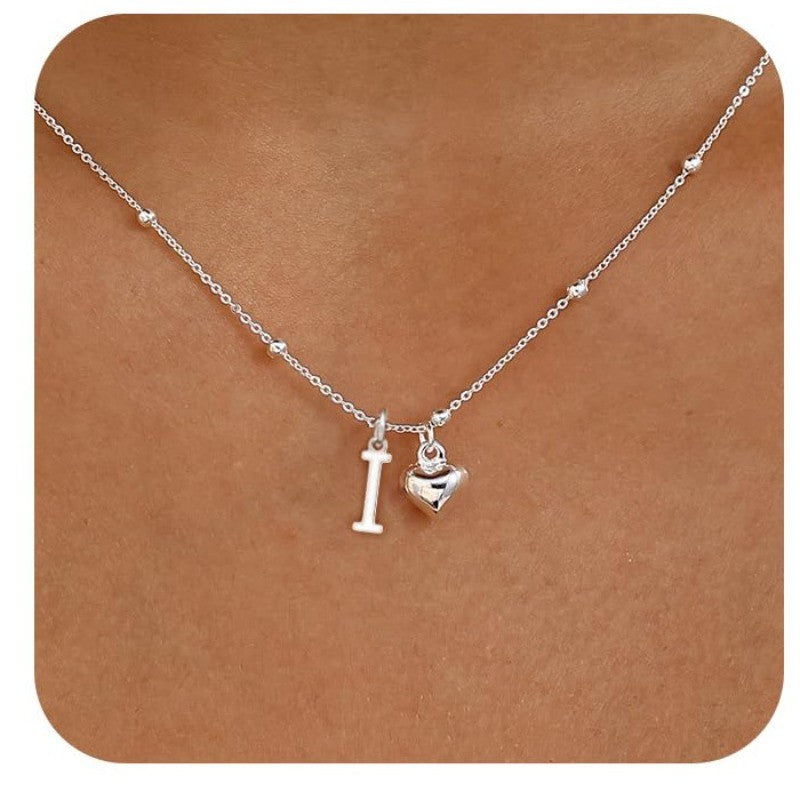 Initial & Heart Bead Chain Necklace