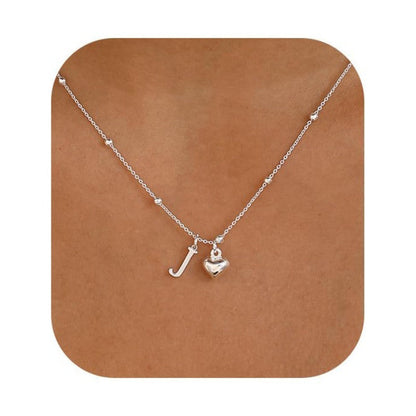 Initial & Heart Bead Chain Necklace