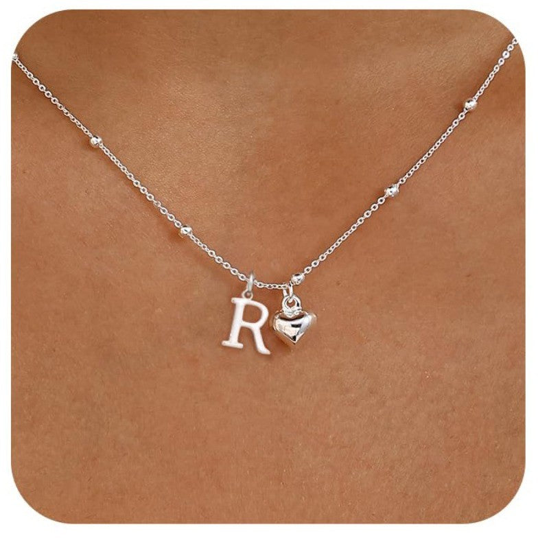 Initial & Heart Bead Chain Necklace