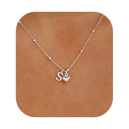 Initial & Heart Bead Chain Necklace