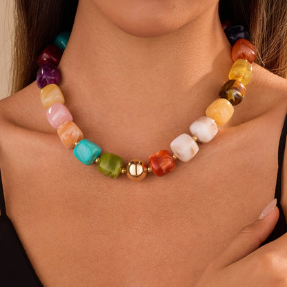 Marbled Teal Resin Bead Necklace