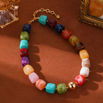 Marbled Teal Resin Bead Necklace