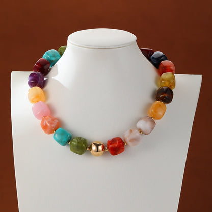 Marbled Teal Resin Bead Necklace