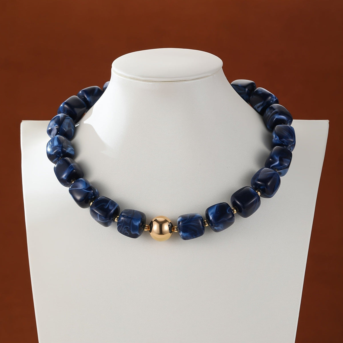 Marbled Teal Resin Bead Necklace