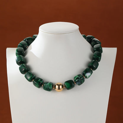 Marbled Teal Resin Bead Necklace