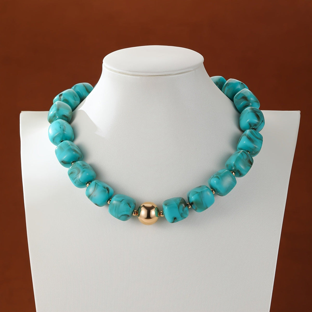 Marbled Teal Resin Bead Necklace