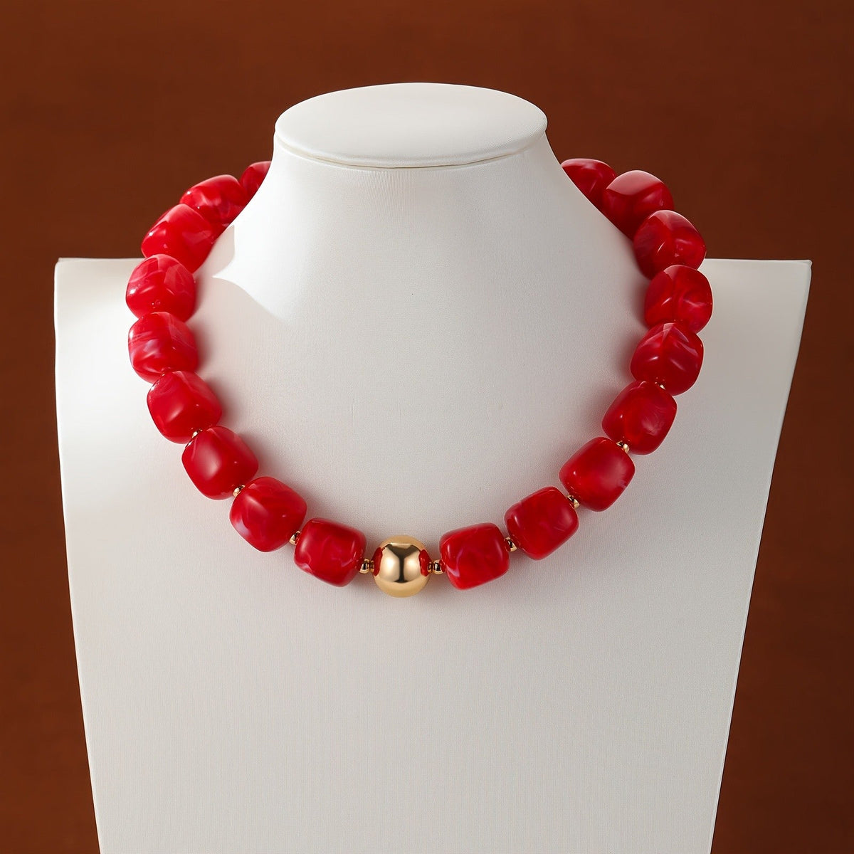 Marbled Teal Resin Bead Necklace