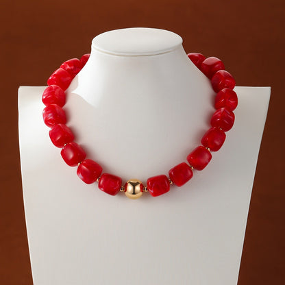Marbled Teal Resin Bead Necklace