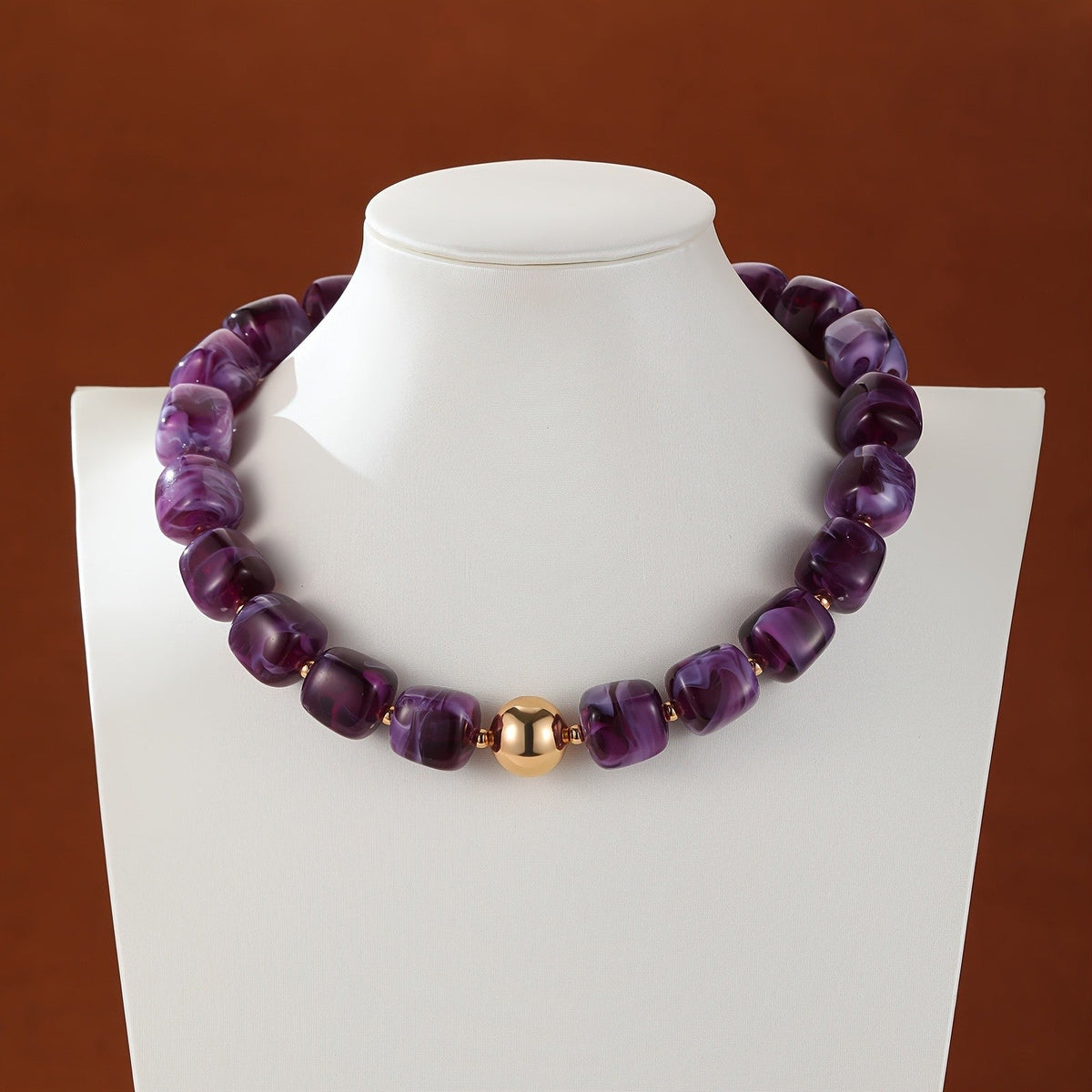 Marbled Teal Resin Bead Necklace