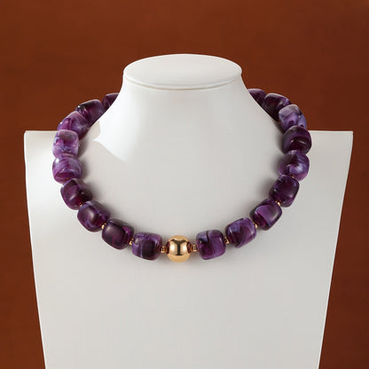Marbled Teal Resin Bead Necklace