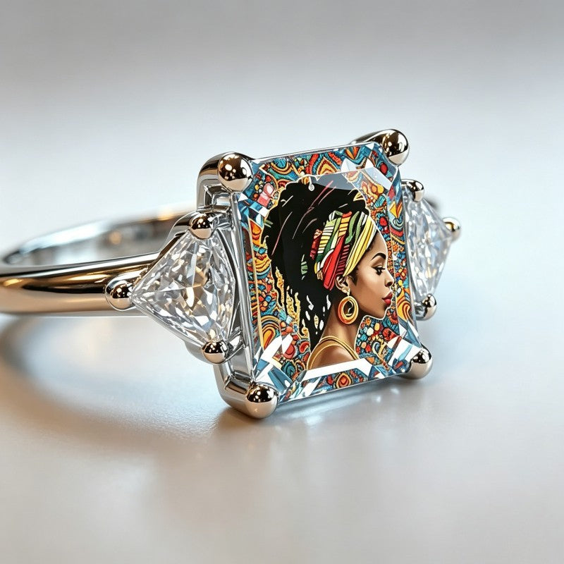 Colorful Portrait Square Ring