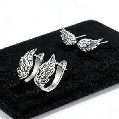 Textured Wing & Crystal Stud Earring Set