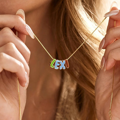 Gold Colorful Bubble Letter Necklace