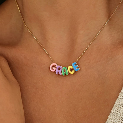 Gold Colorful Bubble Letter Necklace