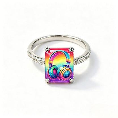 Rainbow Headphones Square Ring