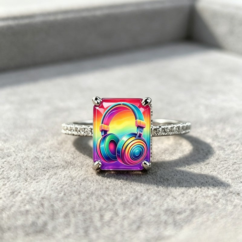 Rainbow Headphones Square Ring