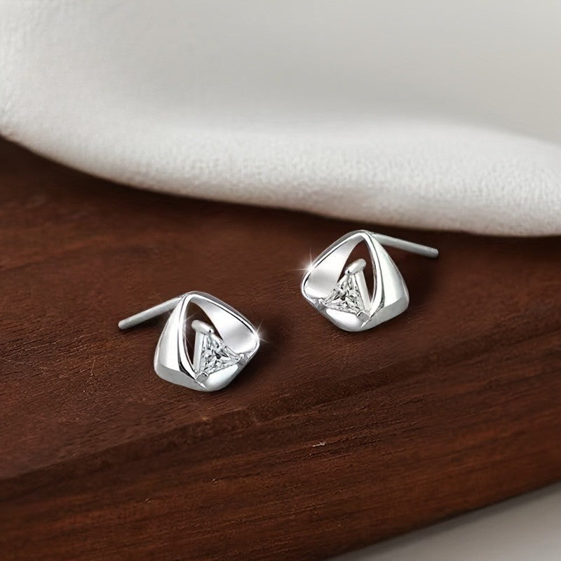 Geometric Triangle Crystal Stud Earrings