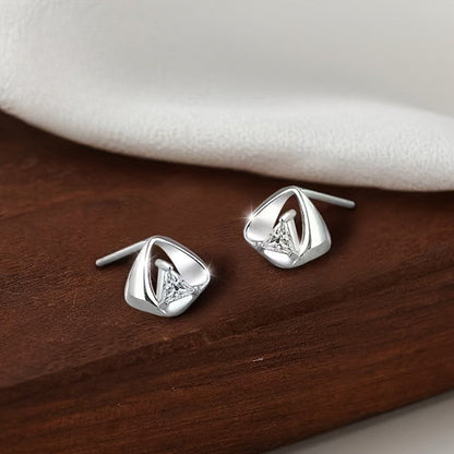 Geometric Triangle Crystal Stud Earrings