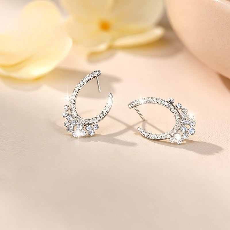 Blue Zircon Crescent Hoop Earrings