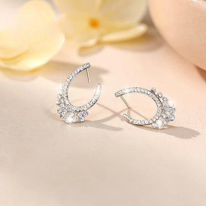 Blue Zircon Crescent Hoop Earrings