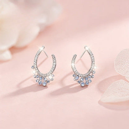 Blue Zircon Crescent Hoop Earrings