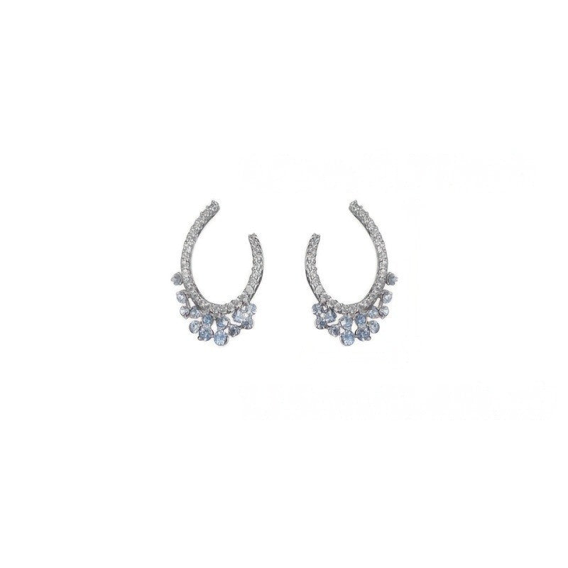Blue Zircon Crescent Hoop Earrings