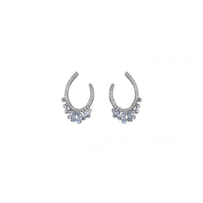 Blue Zircon Crescent Hoop Earrings