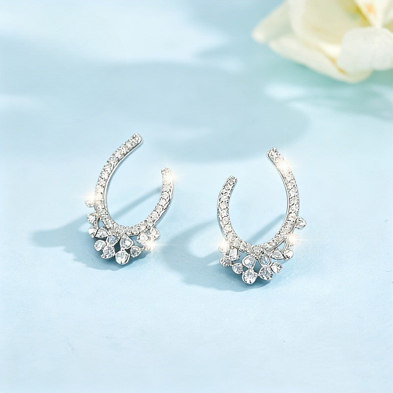 Blue Zircon Crescent Hoop Earrings