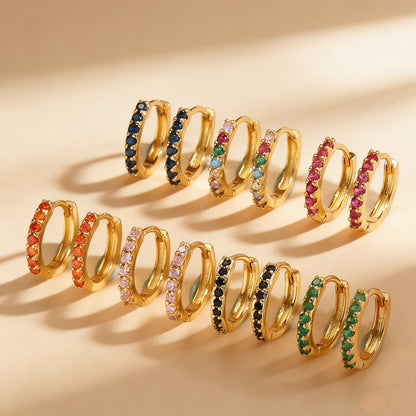 Black Blue Stone Huggie Hoop Earrings