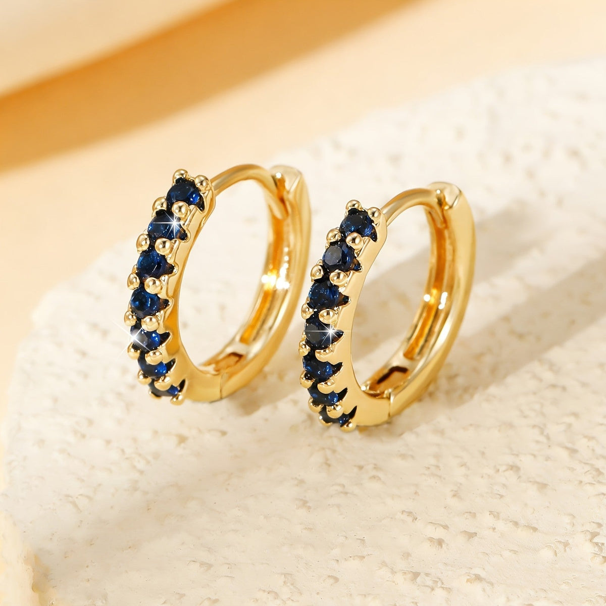 Black Blue Stone Huggie Hoop Earrings