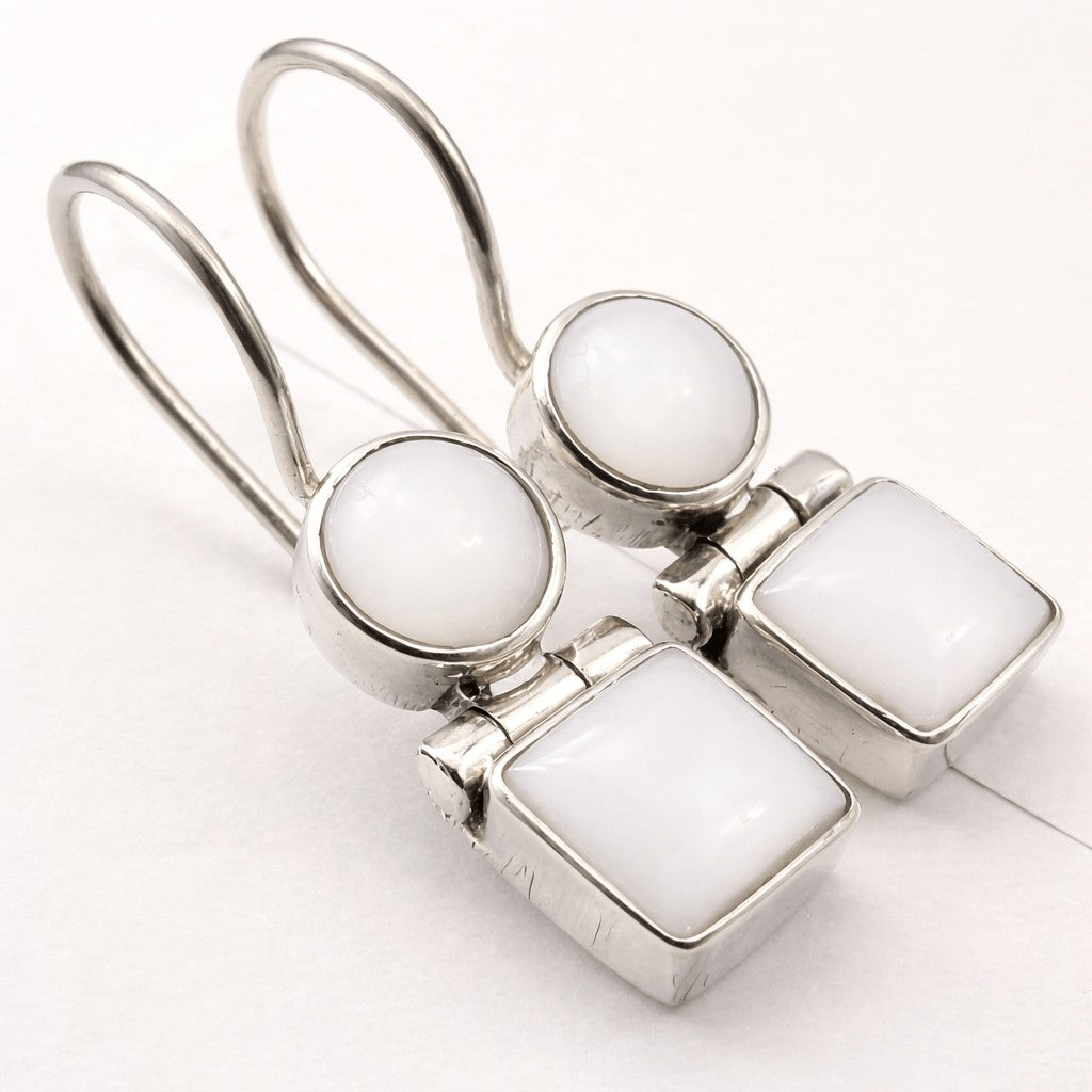 White Stone Square & Oval Drop Earrings