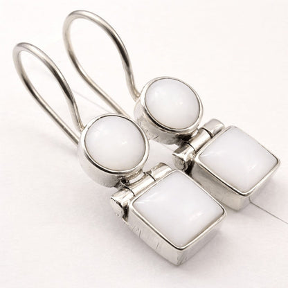 White Stone Square & Oval Drop Earrings