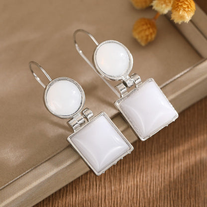 White Stone Square & Oval Drop Earrings