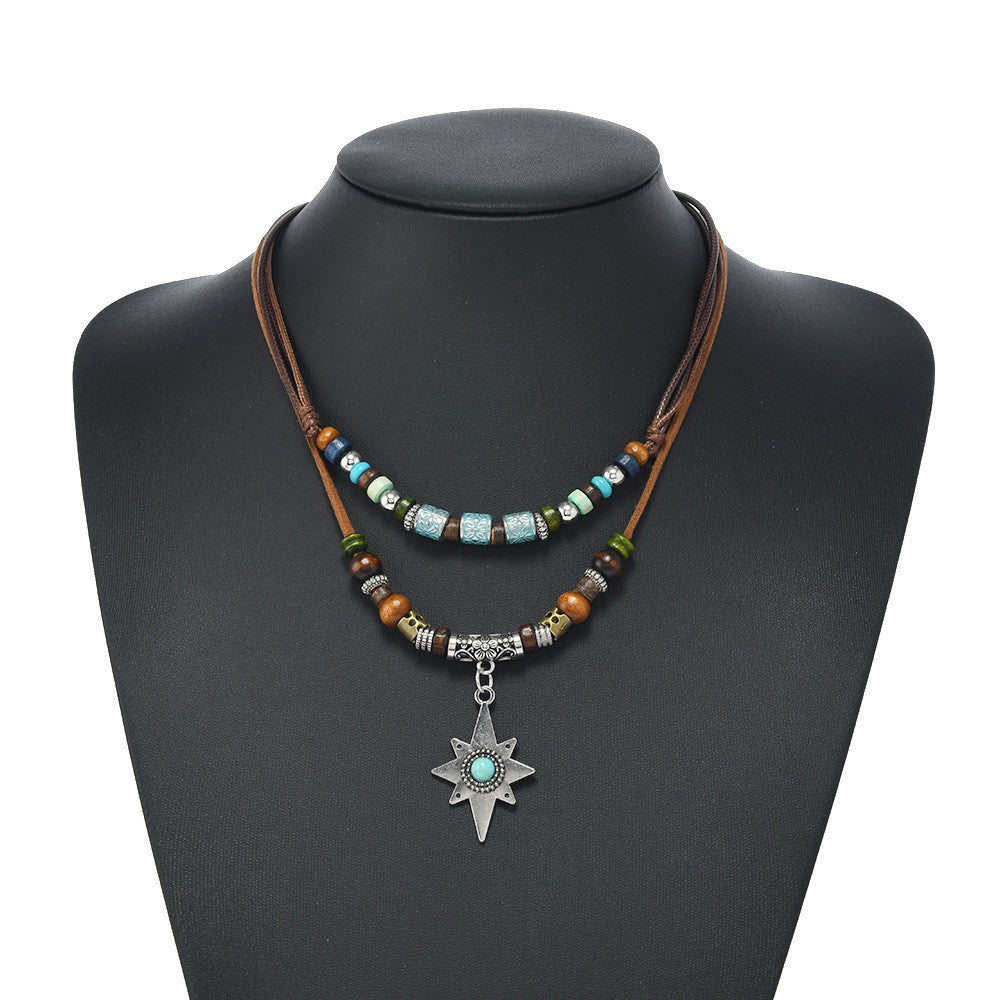 Turquoise Bead Star Pendant Necklace