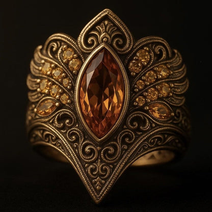 Amber Scrollwork Statement Ring