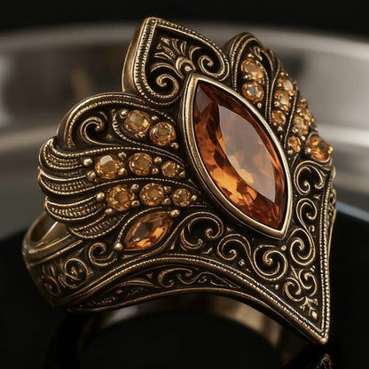 Amber Scrollwork Statement Ring