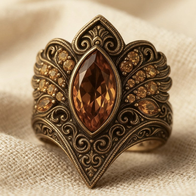 Amber Scrollwork Statement Ring