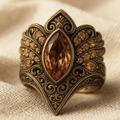 Amber Scrollwork Statement Ring