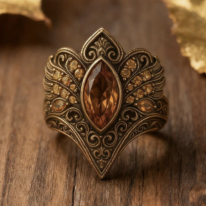Amber Scrollwork Statement Ring