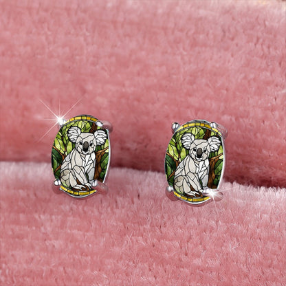 Stained Glass Koala Oval Earrings