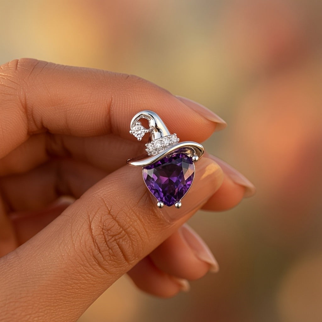 Purple Zircon Witch Hat Stud Earrings