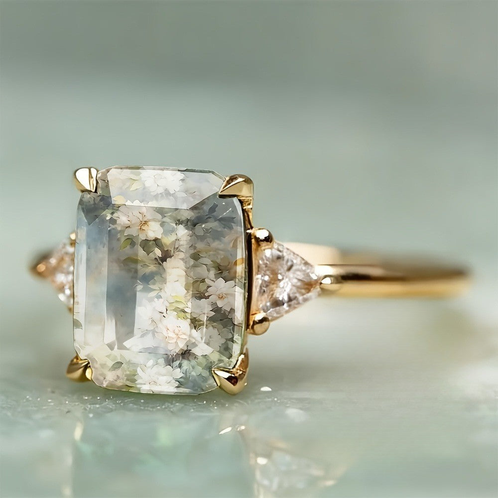 Floral Emerald Cut Ring