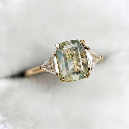 Floral Emerald Cut Ring