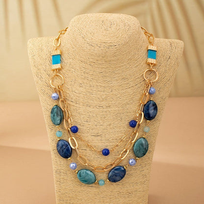 Blue Stone & Link Layered Necklace