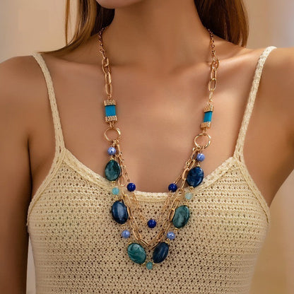 Blue Stone & Link Layered Necklace