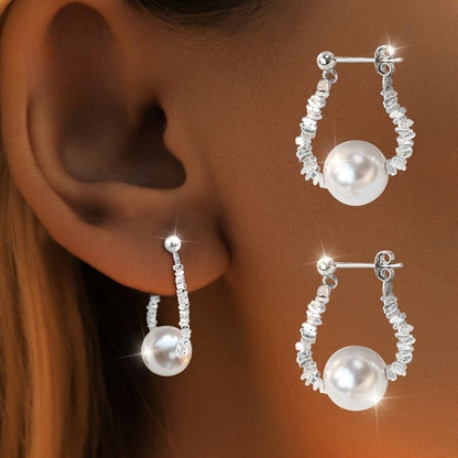 Textured Bar Pearl Drop Earrings
