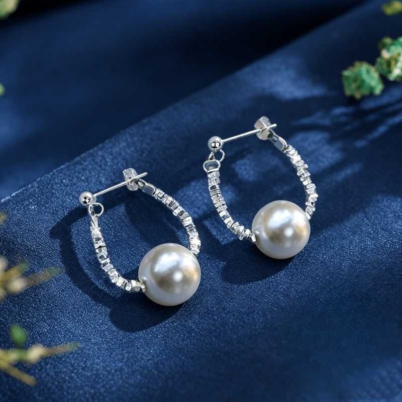 Textured Bar Pearl Drop Earrings