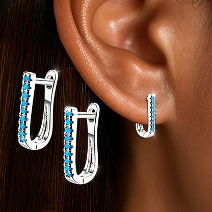 Blue Zircon Huggie Hoop Earrings