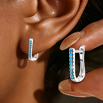 Blue Zircon Huggie Hoop Earrings